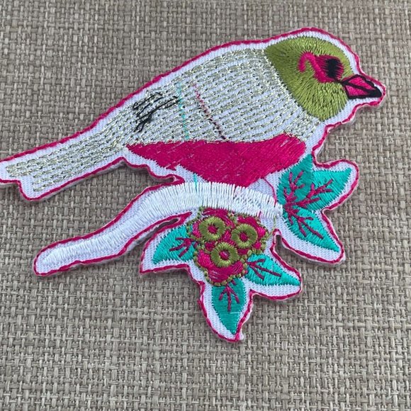 Iron On Patches Multi Color Bird on Branch Embroidery Patches - Picture 3 of 8